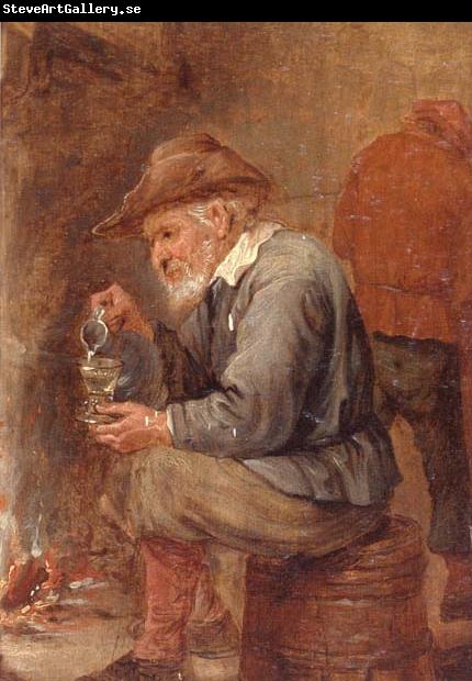 unknow artist An old man sitting by the fire,pouring with into a roemer